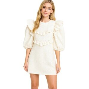 En Saison, Anthropologie Cream Eyelet Ruffle Mini Dress – Size S